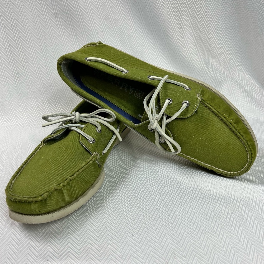Green Canvas Sperry Top-Siders 13M